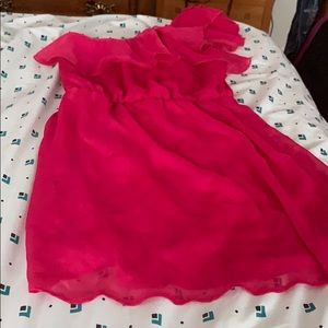 Pink Ruffle One Shoulder Dress